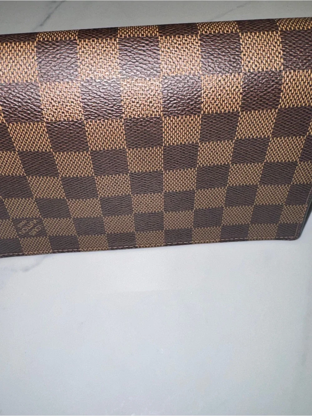 Louis Vuitton Brown Damier Ebene Clasp Wristlet with Gold Hardware